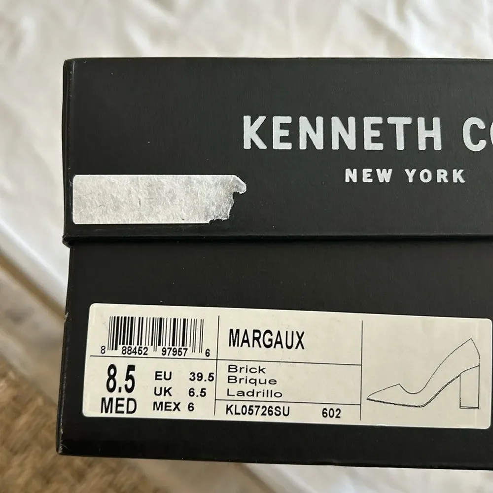 Kenneth Cole Margaux Pointed Toe Block Heel Pumps, size 8.5, color is Brick, NWT_11